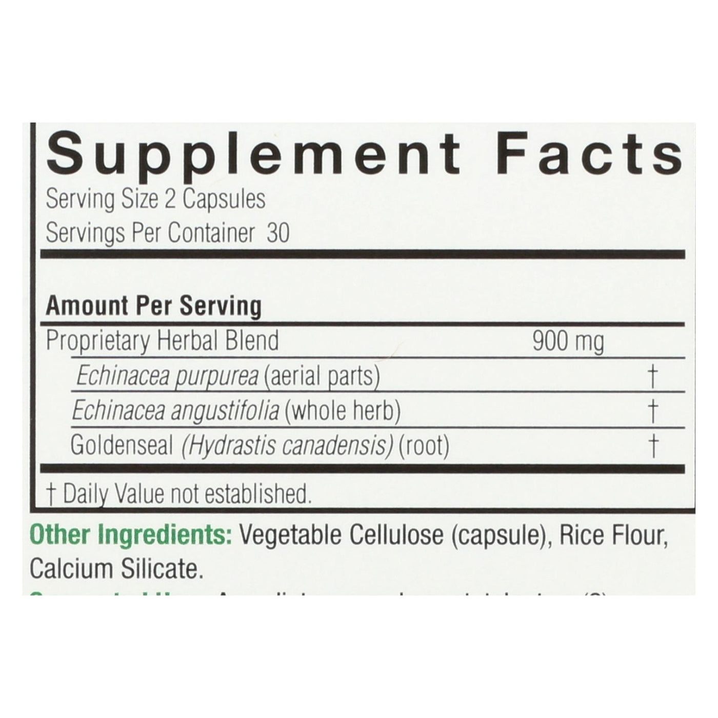 Nature's Answer - Echinacea And Goldenseal Root - 60 Vegetarian Capsules