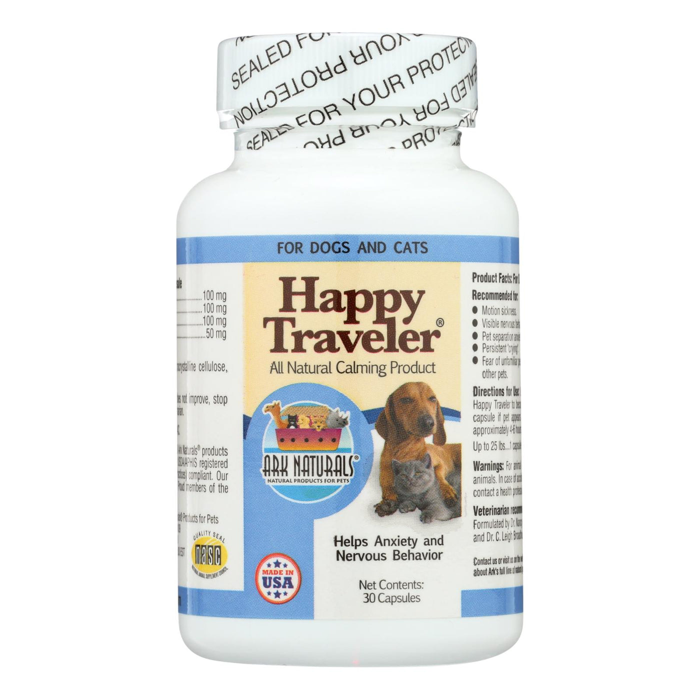 Ark Naturals Happy Traveler For Dogs And Cats - 30 Capsules