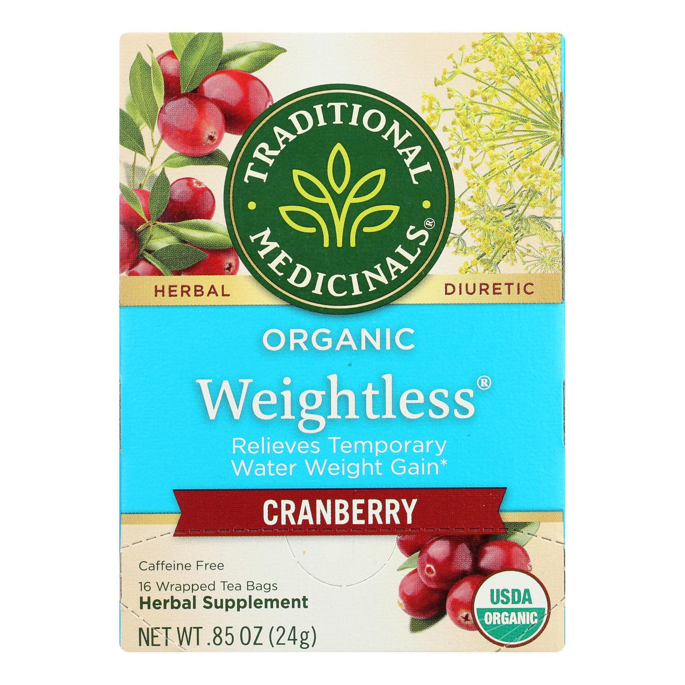 Traditional Medicinals Organic Weightless Cranberry Herbal Tea - Caffeine Free - 16 Bags
