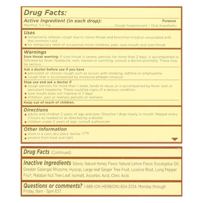 Herbion Naturals Honey Lemon Cough Drops  - 1 Each - 18 Ct