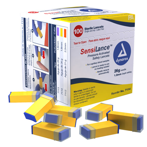 Pressure Activated Lancets 26g 1.8mm - Yellow (100/Box)