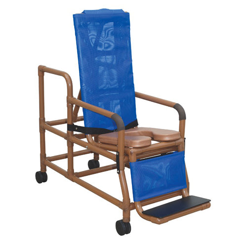 Reclining Shower Chair with Tilt-N-Space & Pail – Wood Tone