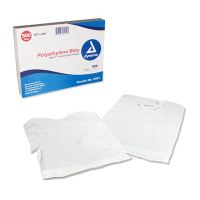 Disposable Polyethylene Bibs with Crumb Pocket – Box of 500