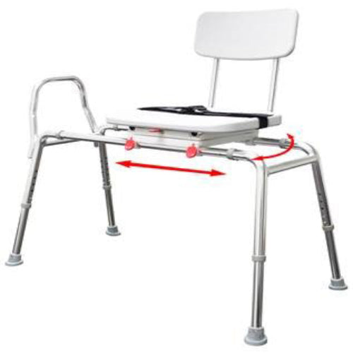 Snap-N-Save Sliding Transfer Bench with Swivel Seat and Backrest