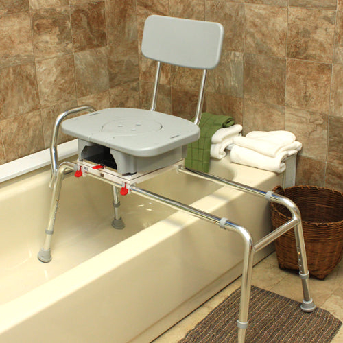 Snap-N-Save Sliding Transfer Bench with Cut-Out Swivel Seat