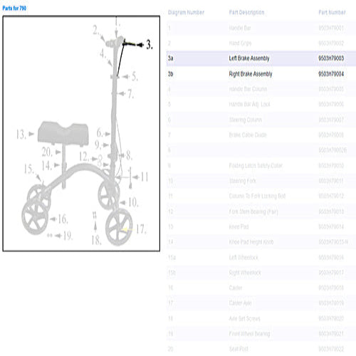 Complete Left Hand Brake Assembly for Drive 790 Knee Walker