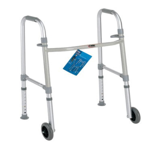 Dual Paddle Folding Walker with 5" Wheels & Glide Tips