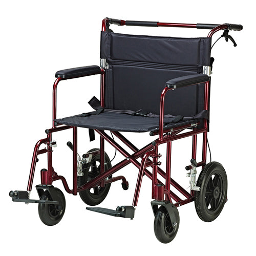Bariatric Transport Chair - 22" , Red with 12" Flat-Free Rear Wheels