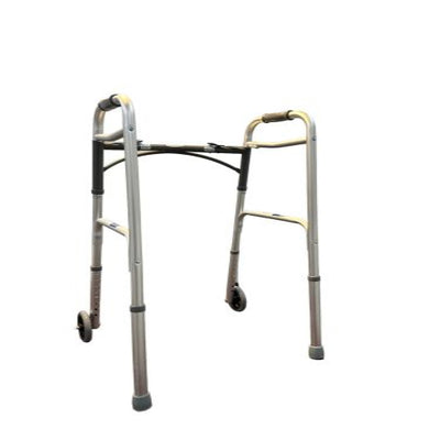 Blue Jay WALK WITH ME Folding Walker – 2 Button, 5" Wheels, Case/4