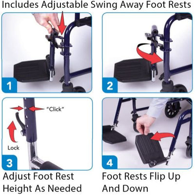 19" Steel Transport Chair – Folding, Metallic Blue