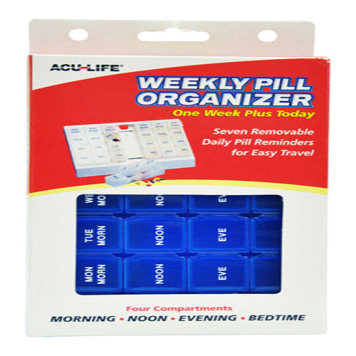 Weekly Pill Organizer with 28 Compartments – One Week Plus Today, Blue