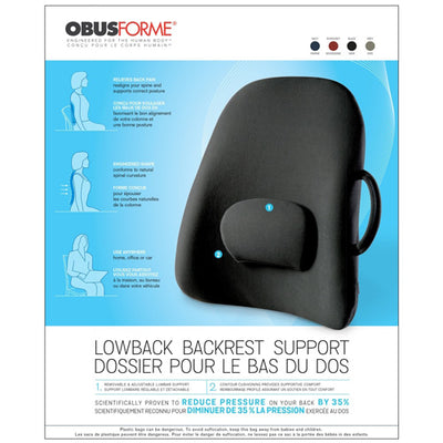 ObusForme Lowback Backrest Support – Black, (Bagged)