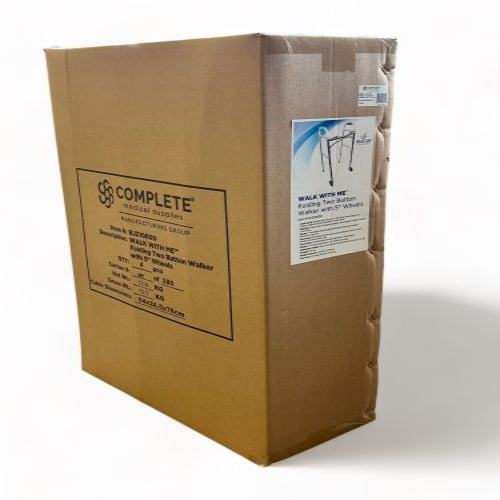 Blue Jay WALK WITH ME Folding Walker – 2 Button, 5" Wheels, Case/4