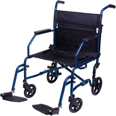19" Steel Transport Chair – Folding, Metallic Blue