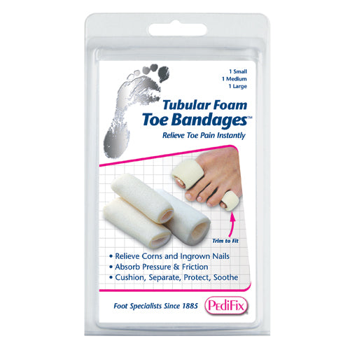 Tubular-Foam Toe Bandage – Pack of 3 (1 Each: Small, Medium, Large)