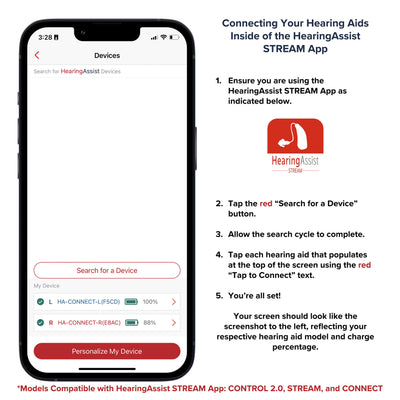 CONNECT ITE Rechargeable OTC Hearing Aid Kit with Bluetooth Streaming & App Personalization